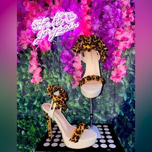 Leopard Print Platform Lace Up Heels